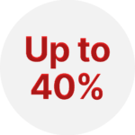 Red graphic showing "Up to 40%" discount on medical and dental services