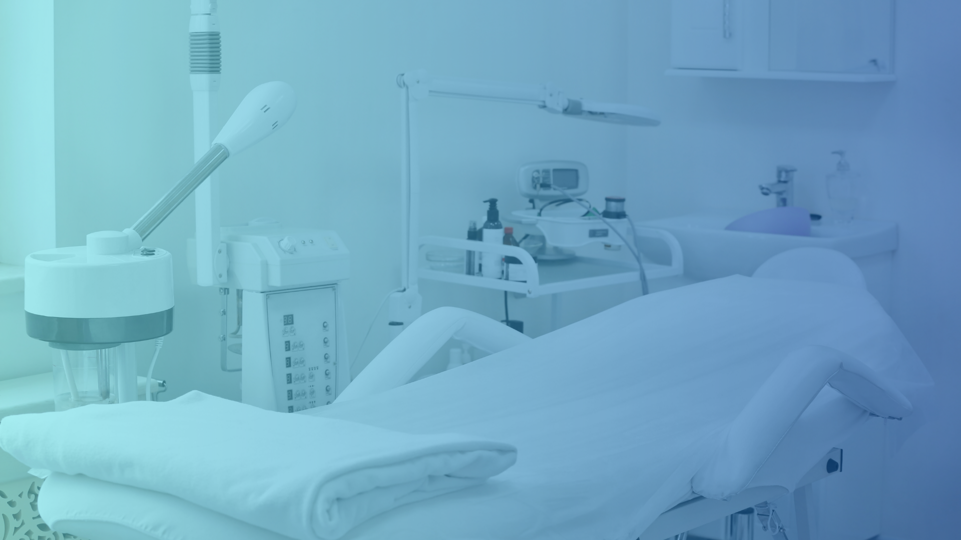 Blue and White Modern Dental Medical Presentation background, clean aesthetic clinic room UAE