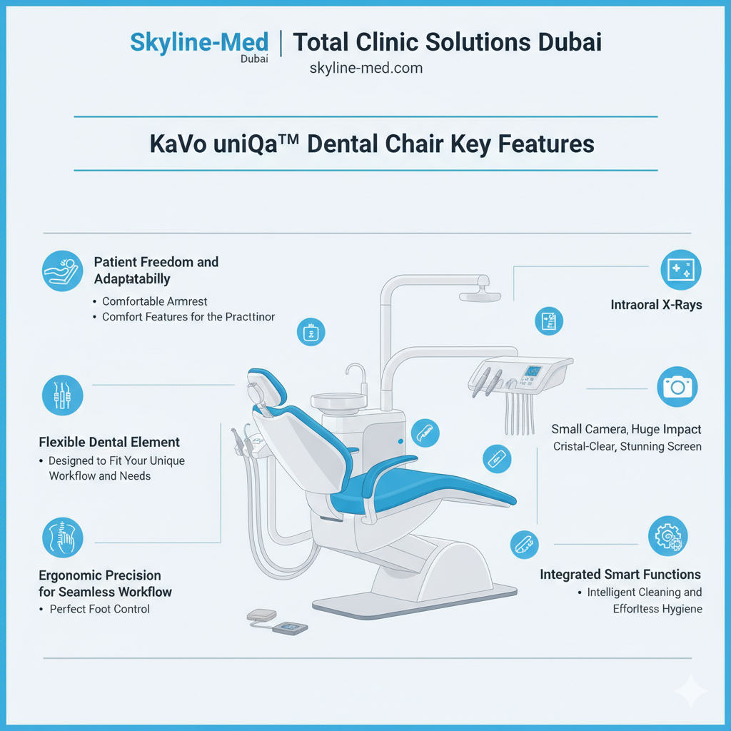 KaVo uniQa dental chair key features: X-rays, ergonomics, flexible element