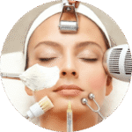Close-up of woman receiving multi-step aesthetic treatments, facial care equipment UAE