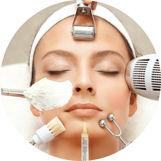 Close-up of woman receiving multi-step aesthetic treatments, facial care equipment UAE